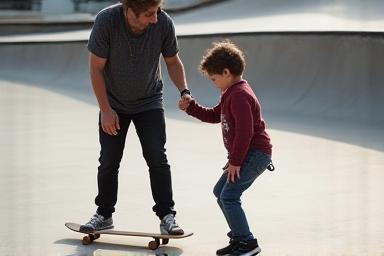 Skateboard instructor helping a student learn