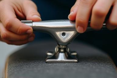 Hand working on a skateboard truck
